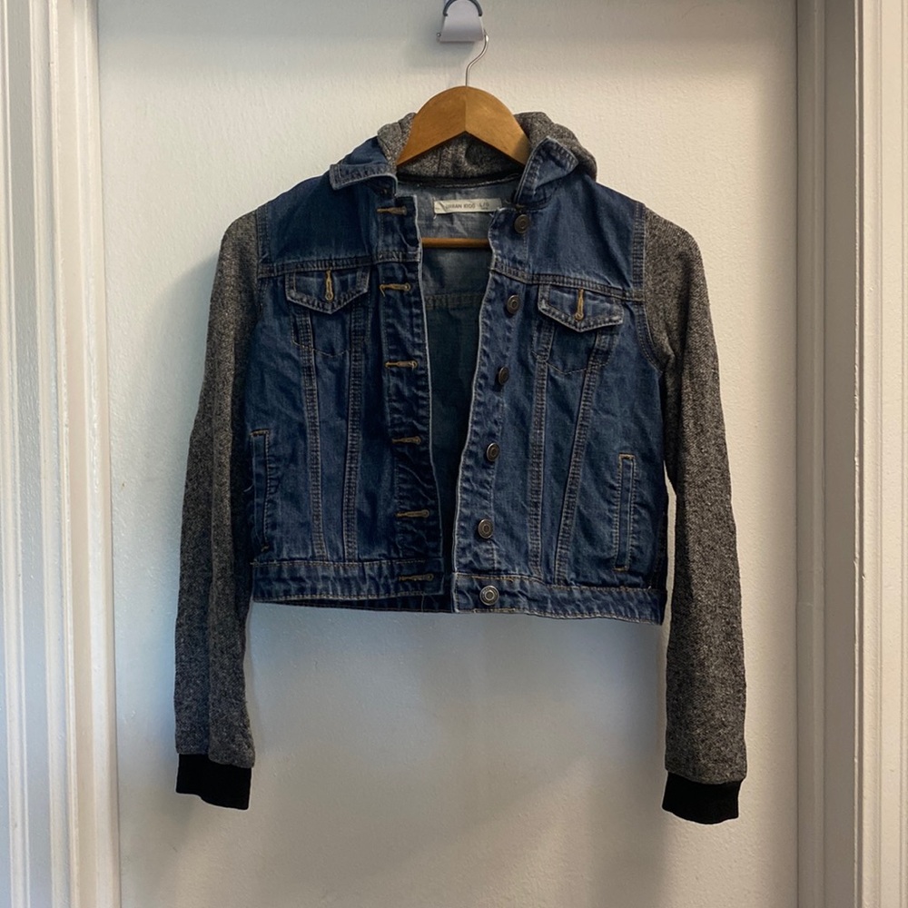 Urban Kids Jean Jacket With Fabric Sleeves & Hood